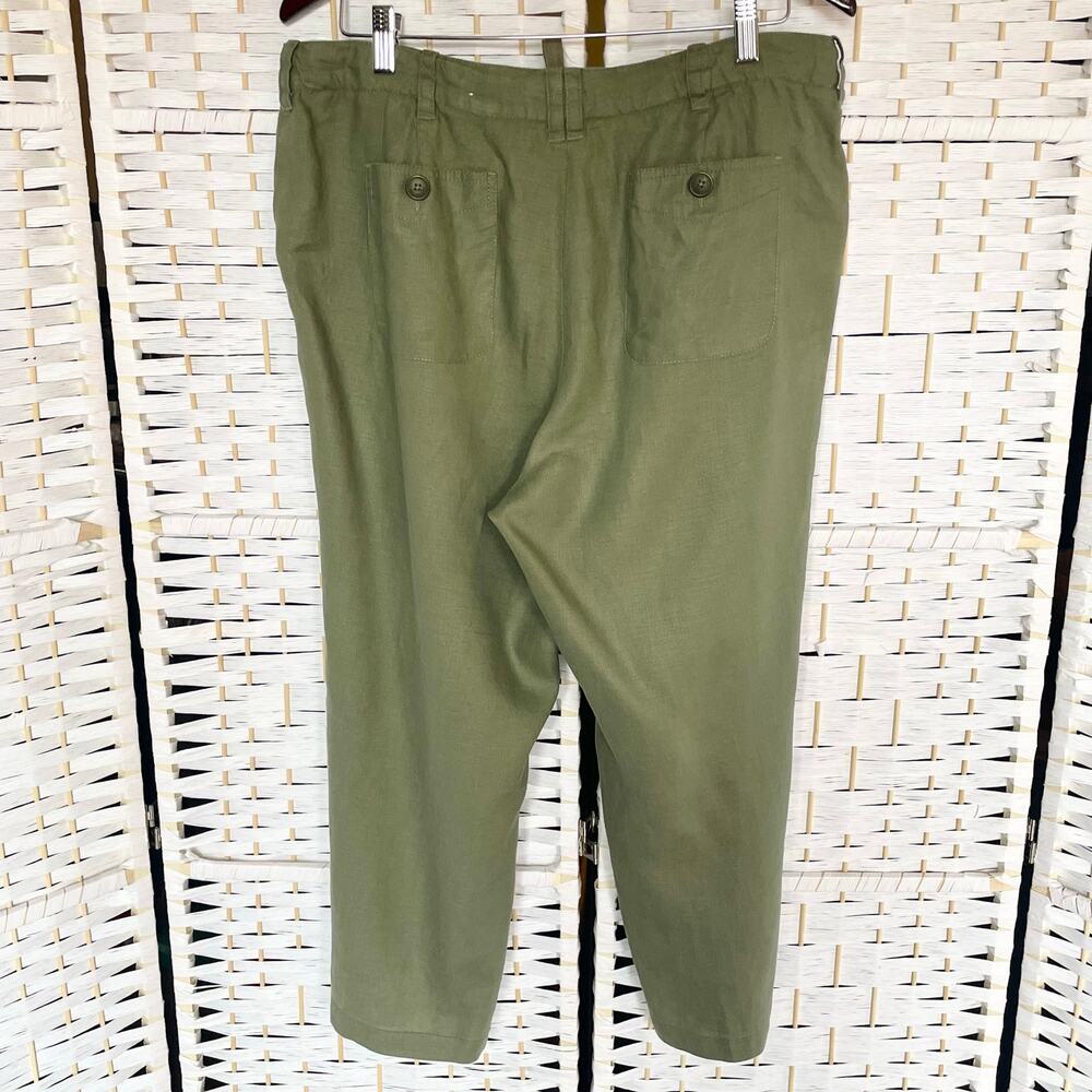 St. John's Bay 100% Linen Cropped Pants Womens 16 Olive Green Casual Summer - Picture 5 of 10